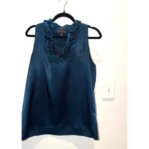 The Limited Teal Shimmer Ruffle V-Neck Sleeveless Top - XL